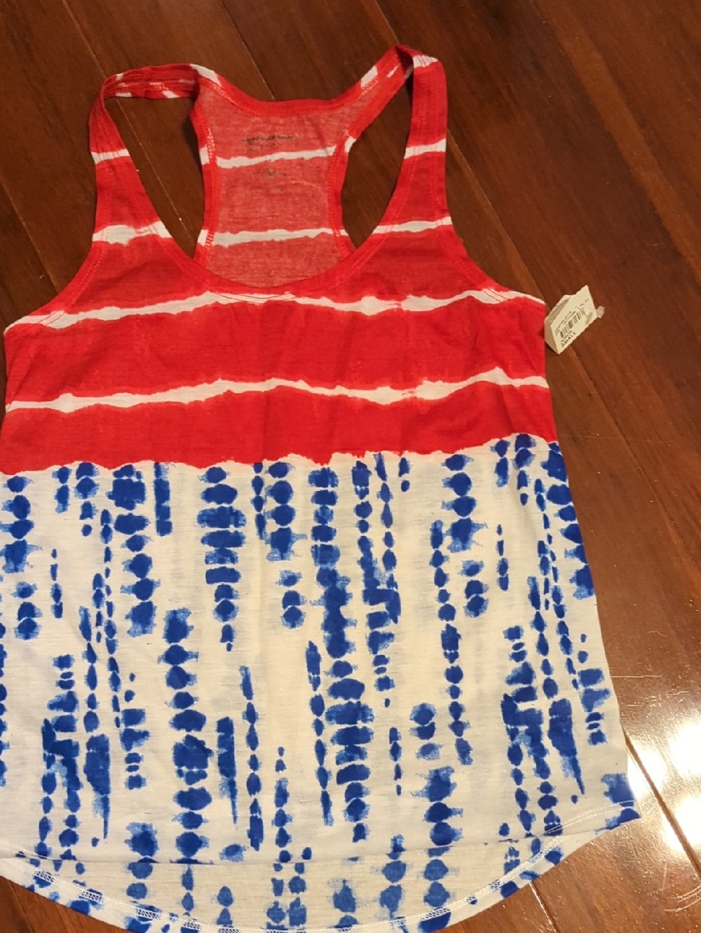 Arizona Jean Company Red and Blue Tie-Dye Racerback Tank